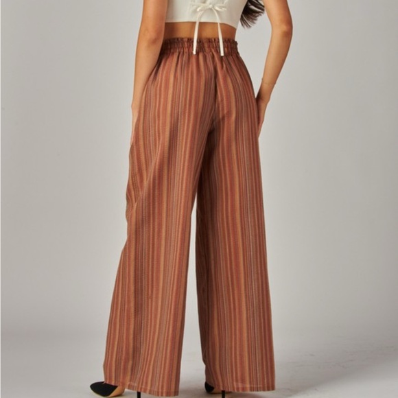Elegant Brown Striped Wide Leg Pants - Picture 4 of 5